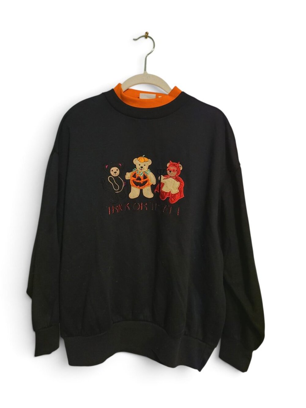 Vintage 90s Halloween Pumpkin Teddy Bear Crew Neck Embroidered Sweatshirt